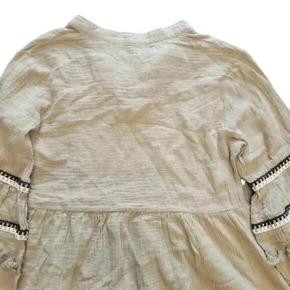 AndTheWhy Women's Light Brown Crinkled Cotton Long Sleeve V-Neck Top NEW - Picture 8 of 16